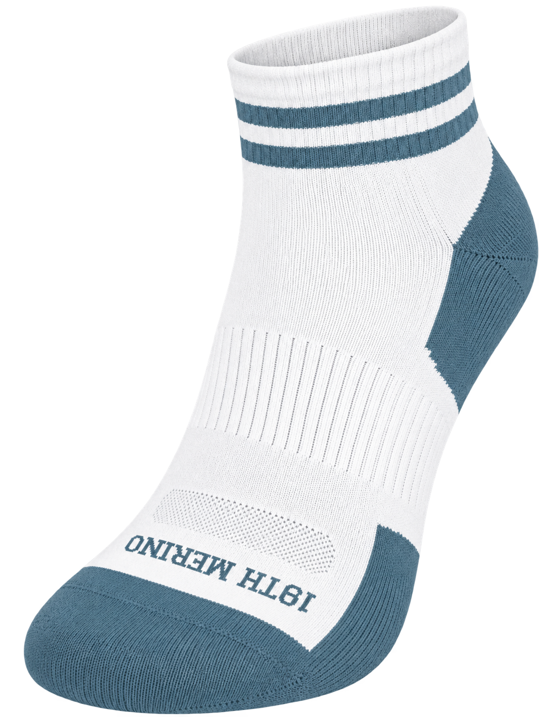 19th Merino Pin High 1/4 crew merino golf sock in white and light blue