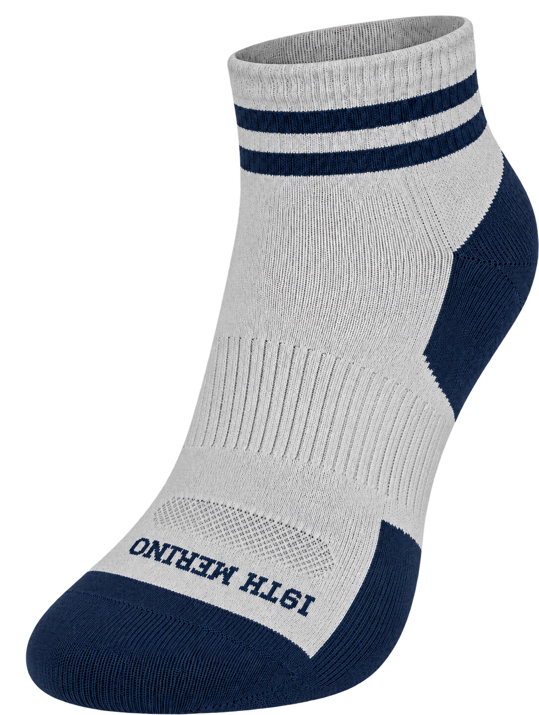19th Merino Pin High 1/4 crew merino golf sock in gray and navy
